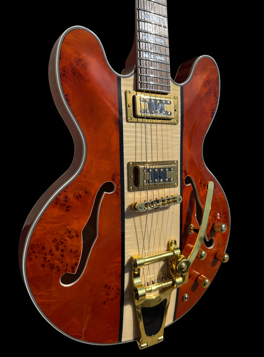 Firefly FF338PRO Full Size Semi Hollow body Electric Guitar (Brown Burl Color)