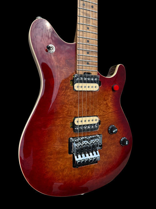 Firefly FFMN Electric guitar With Flamed Maple Top Floyd Rose Tremolo (Burl Sunburst Color)