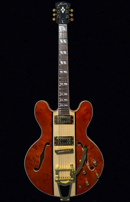 Firefly FF338PRO Full Size Semi Hollow body Electric Guitar （Brown Burl Color)