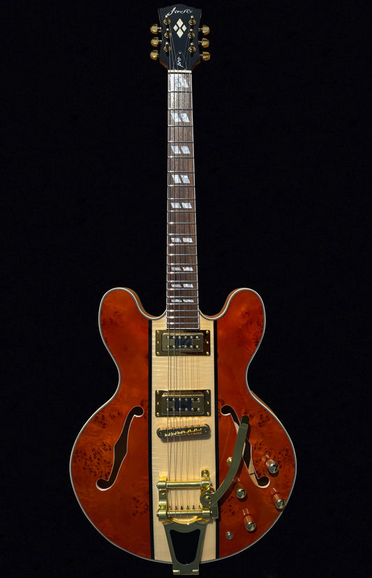 Firefly FF338PRO Full Size Semi Hollow body Electric Guitar （Brown Burl Color)