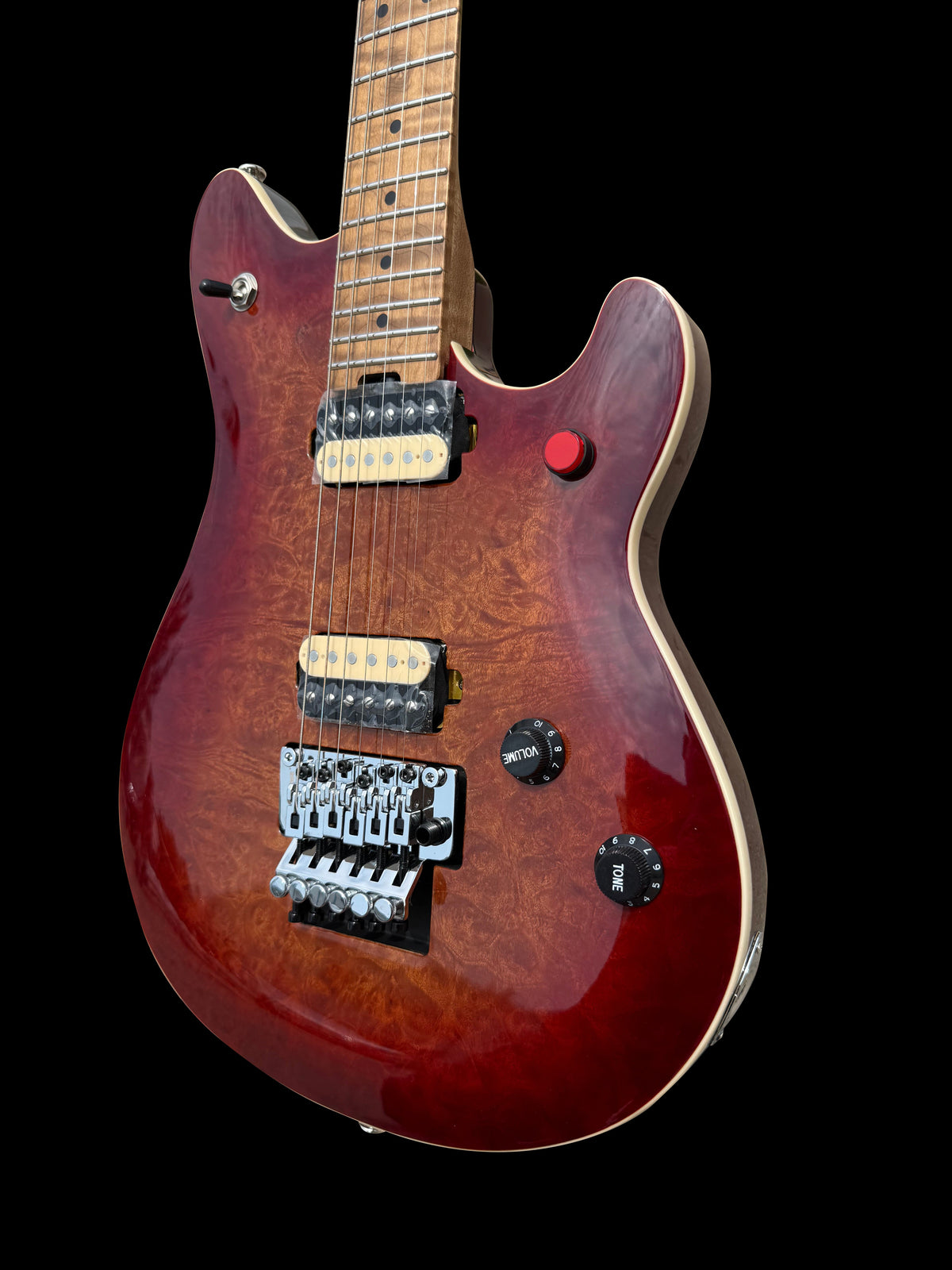 Firefly FFMN Electric guitar With Flamed Maple Top Floyd Rose Tremolo (Burl Sunburst Color)