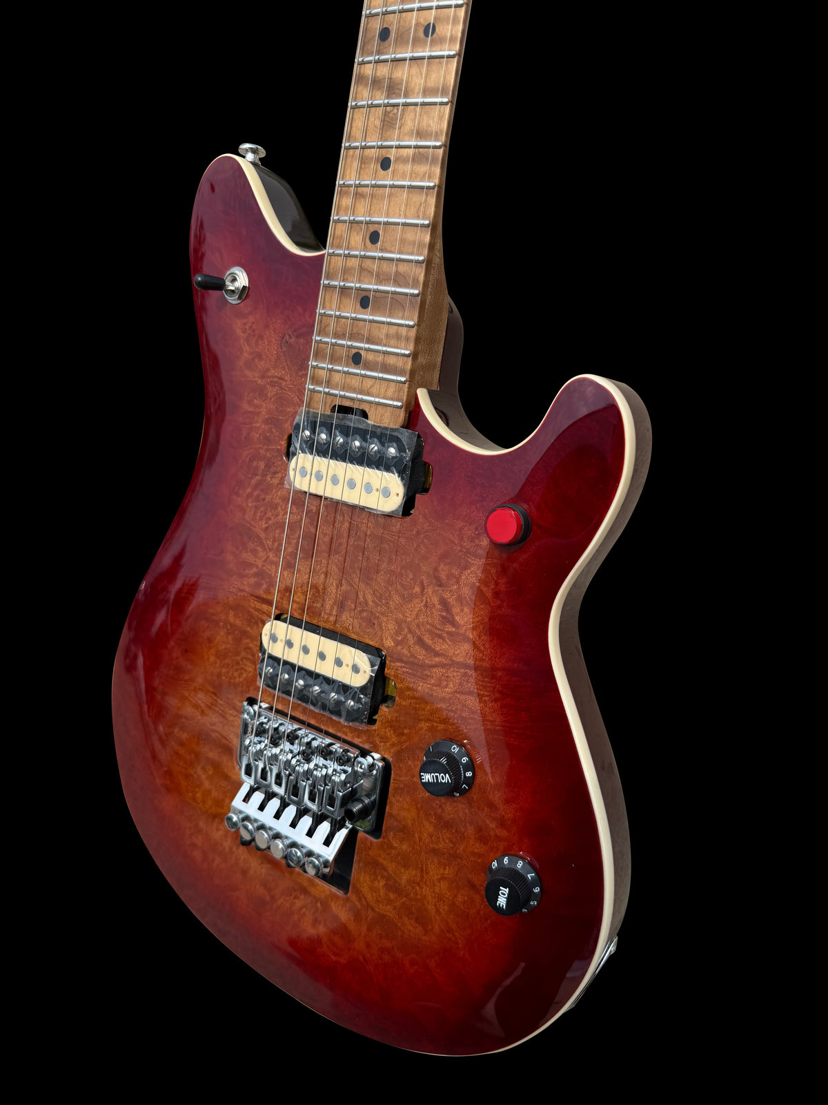 Firefly FFMN Electric guitar With Flamed Maple Top Floyd Rose Tremolo (Burl Sunburst Color)