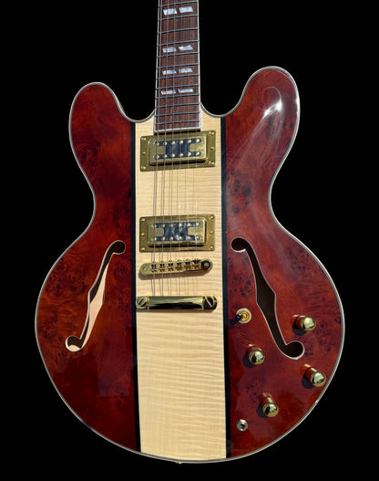 Firefly FF338PRO Full Size Semi Hollow body Electric Guitar （Red Burl Color)
