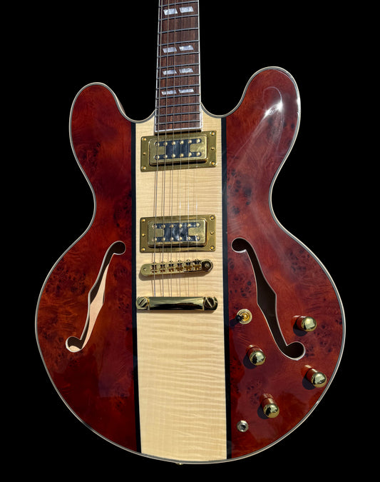 Firefly FF338PRO Full Size Semi Hollow body Electric Guitar （Red Burl Color)