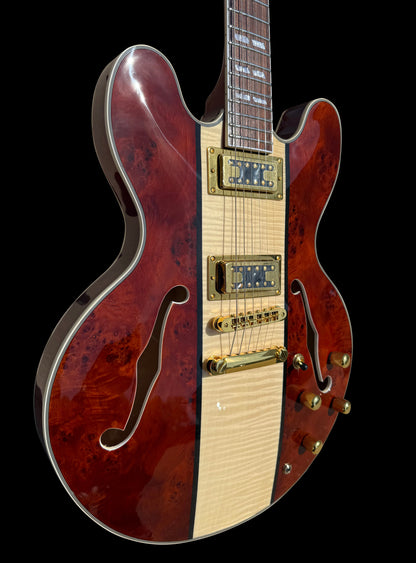 Firefly FF338PRO Full Size Semi Hollow body Electric Guitar （Red Burl Color)