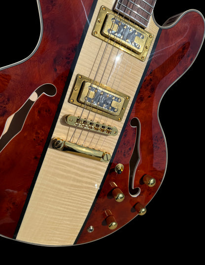 Firefly FF338PRO Full Size Semi Hollow body Electric Guitar （Red Burl Color)