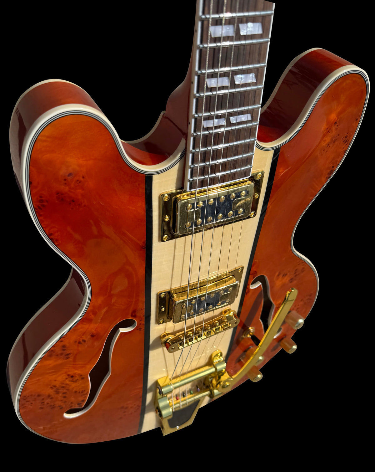 Firefly FF338PRO Full Size Semi Hollow body Electric Guitar （Brown Burl Color)