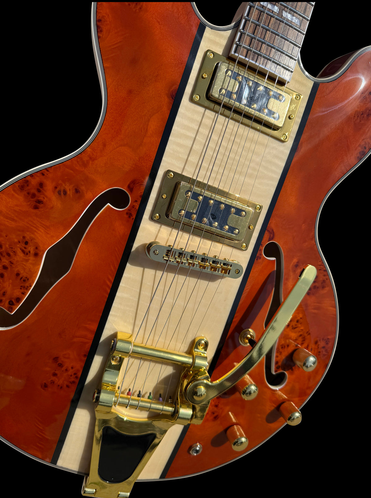 Firefly FF338PRO Full Size Semi Hollow body Electric Guitar （Brown Burl Color)