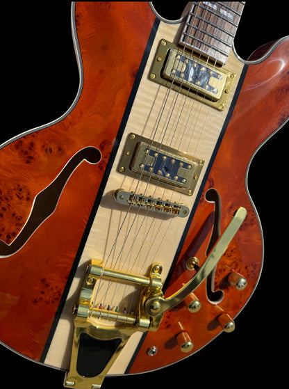 Firefly FF338PRO Full Size Semi Hollow body Electric Guitar （Brown Burl Color)